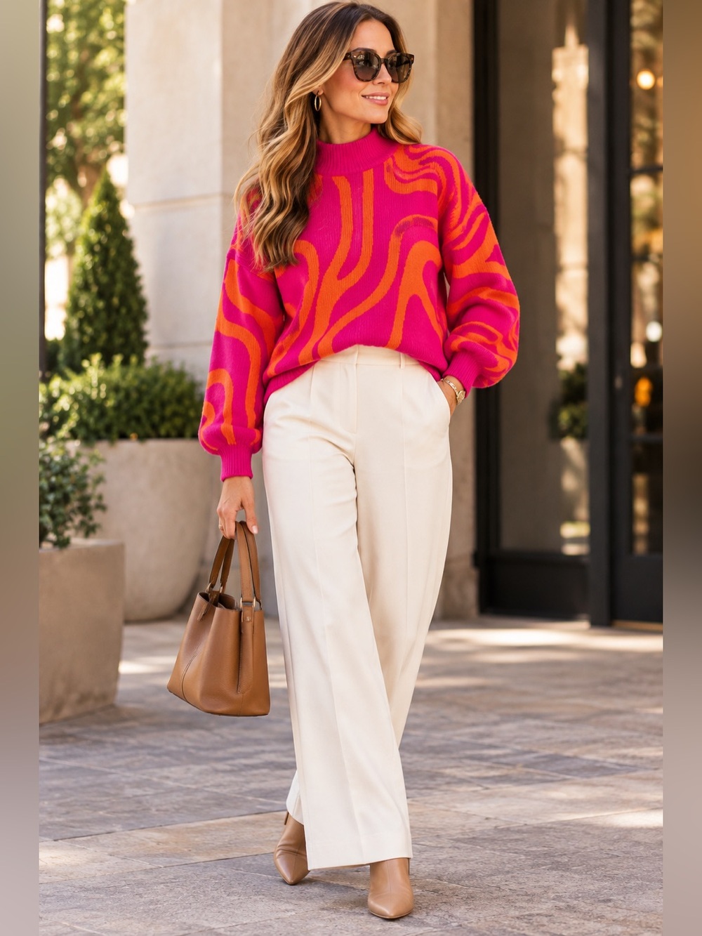 ee:some Boutique Pink Orange Abstract Sweater Retro Mod Statement Knit M